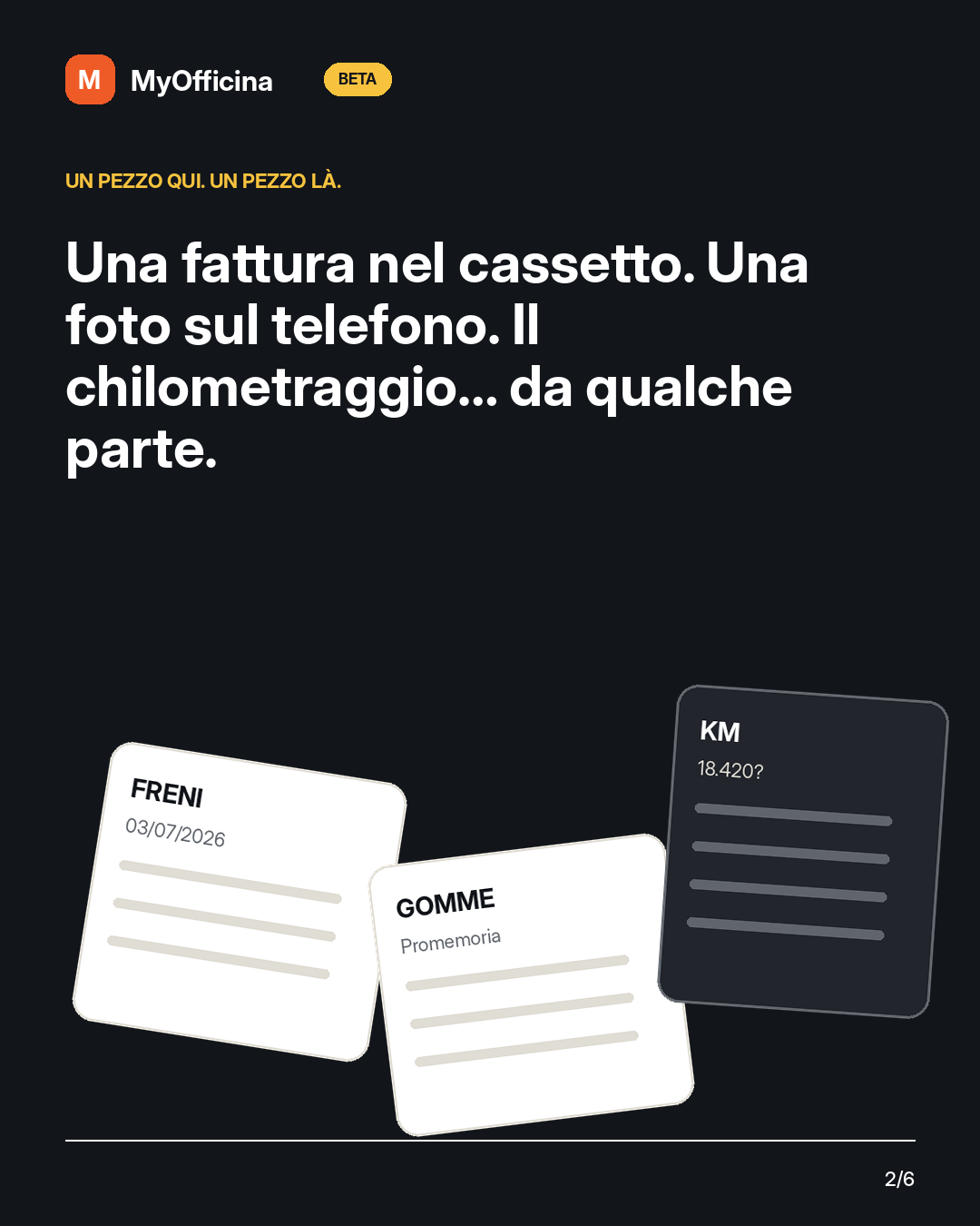 Foglietti di manutenzione sparsi, chilometraggio e promemoria da riordinare